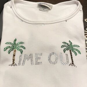 Las Olas women’s TIME OUT bling cotton T- shirt white vacation palm trees Med